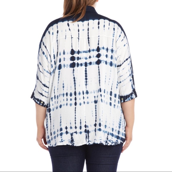 Karen Kane Blue and White Tie Dye Button Down Front Shirt Size 3X - Picture 4 of 16